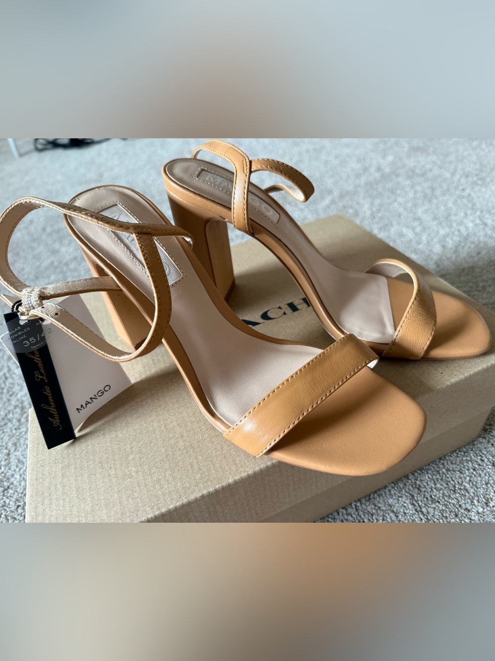 Mango Tan Block Heel Strappy Sandals